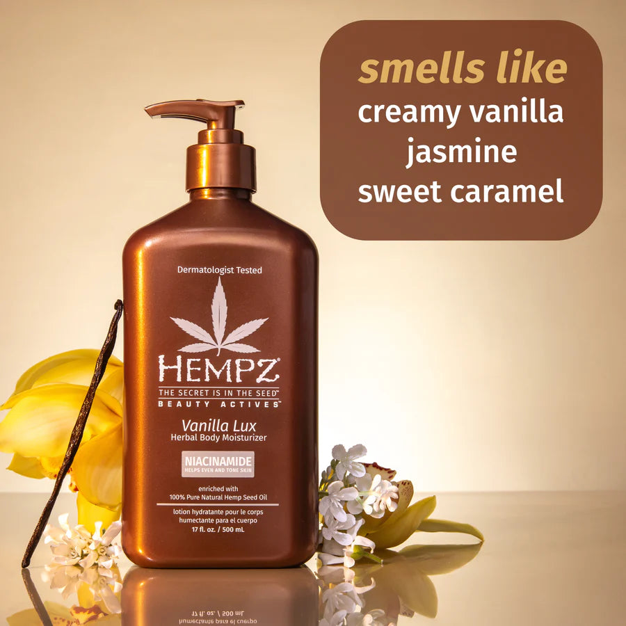 Hempz Beauty Actives Vanilla Lux Herbal Body Moisturizer with Niacinamide