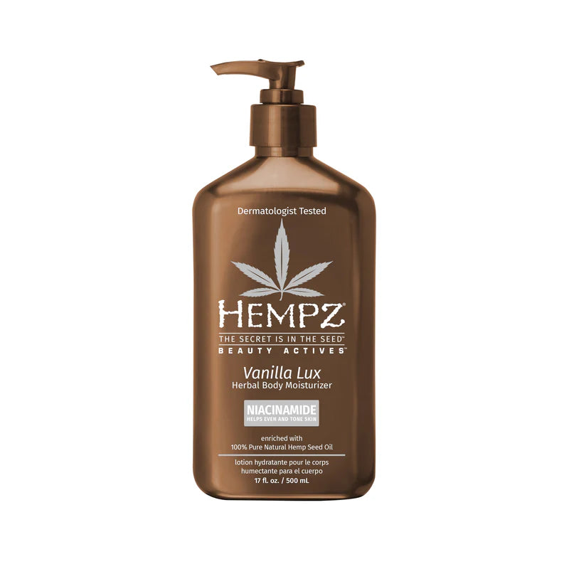 Hempz Beauty Actives Vanilla Lux Herbal Body Moisturizer with Niacinamide.